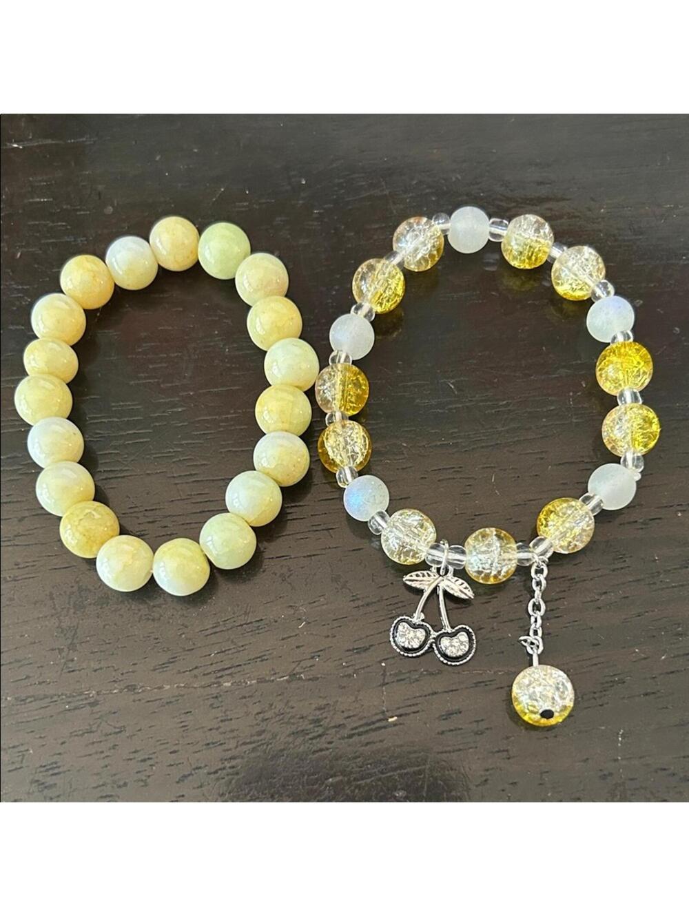 Yellow and Silver Beaded Bracelet Set